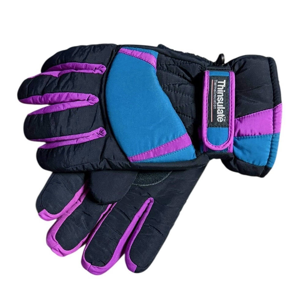 Vintage 90s Colorblock Ski Gloves Thinsulate Insulated Padded Knuckle L/XL READ